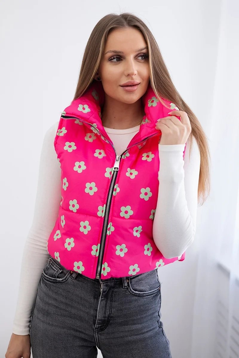 Vest with small fuchsia flowers