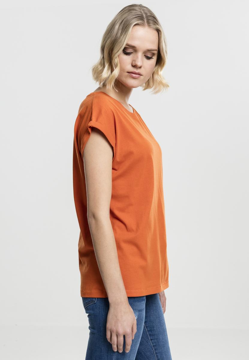 Levně Dámské tričko s prodlouženým ramenem rezavě oranžové