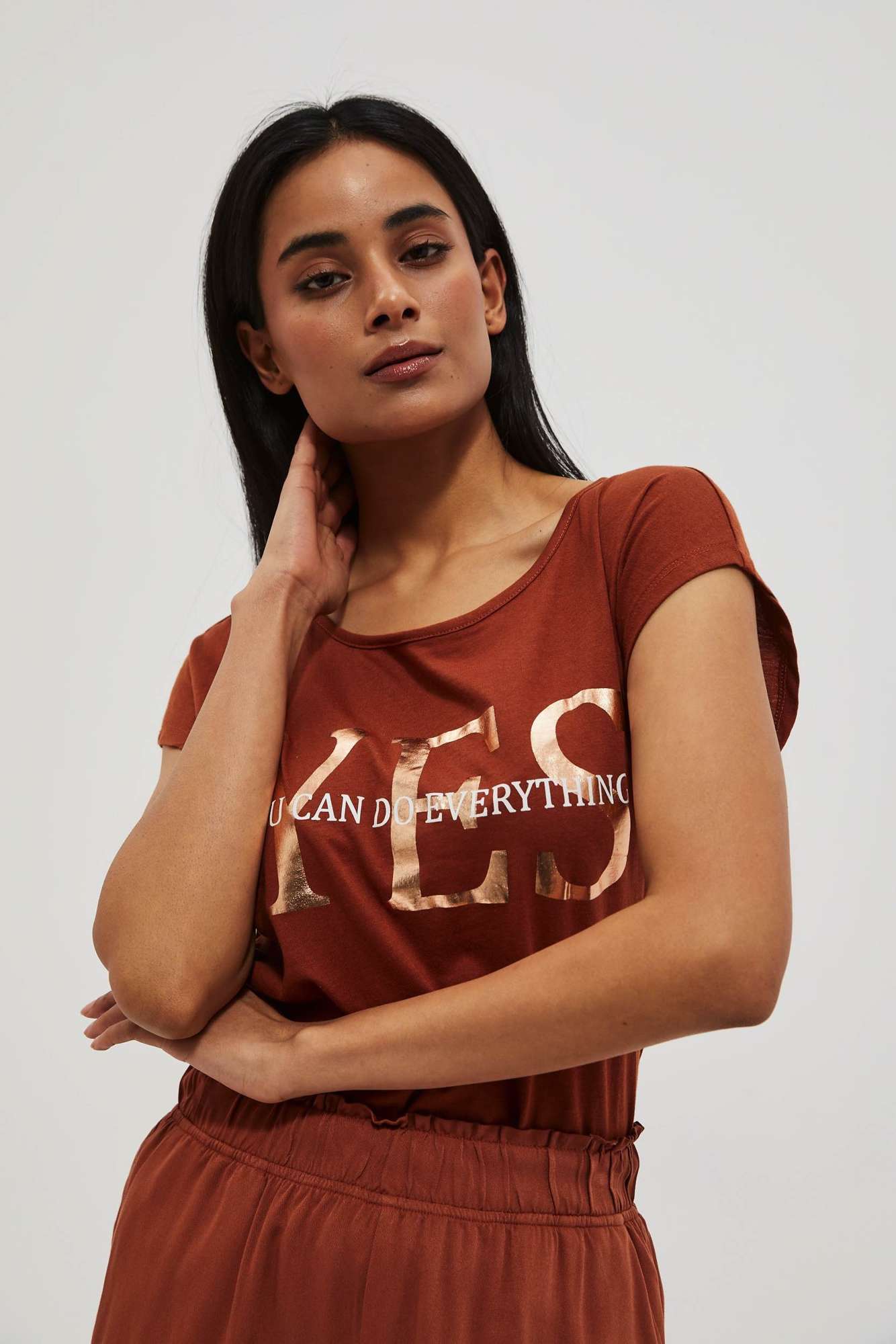 WOMEN'S T-SHIRT L-TS-4015 BROWN