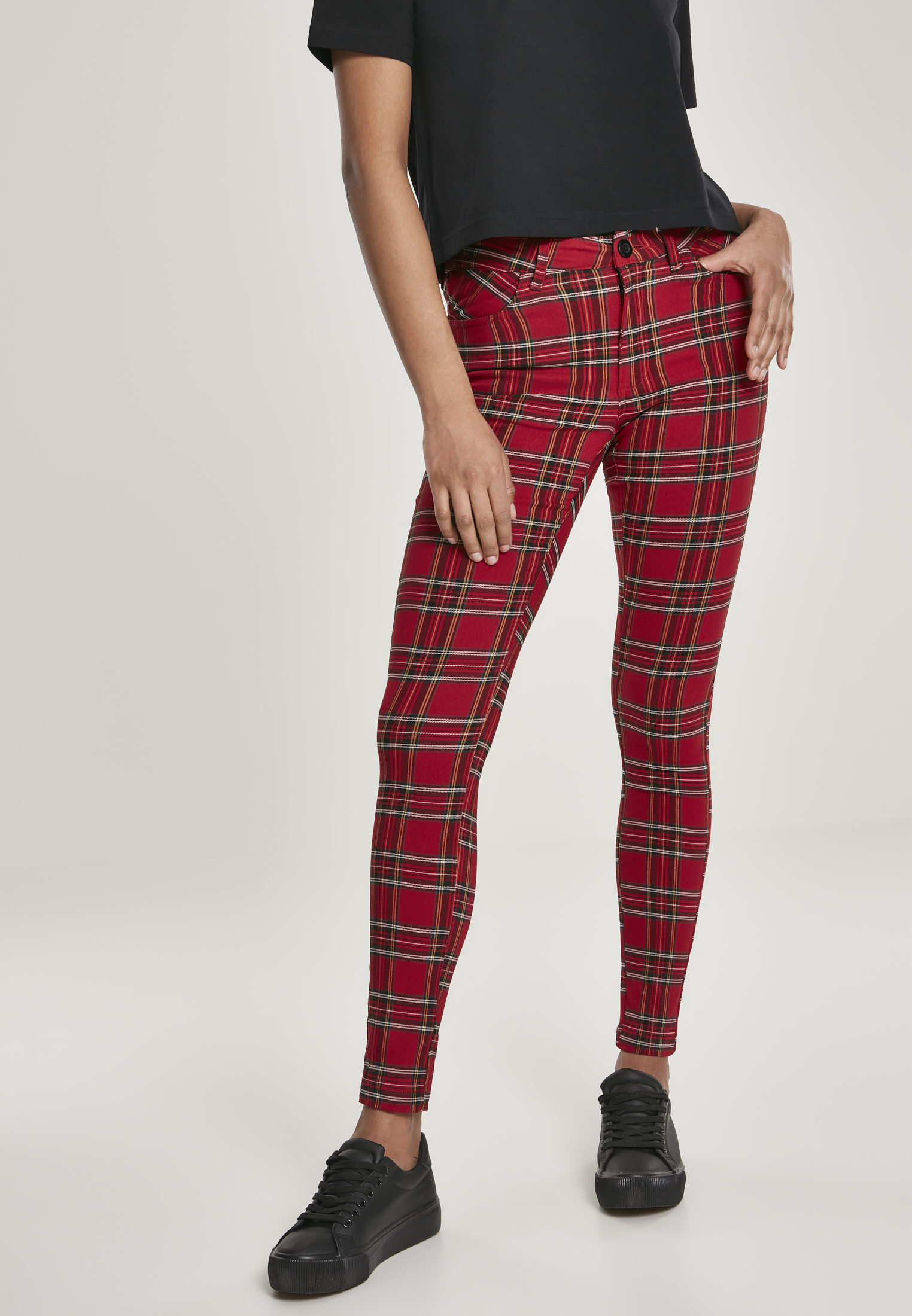 Dámské Skinny Tartan Kalhoty červené/bl