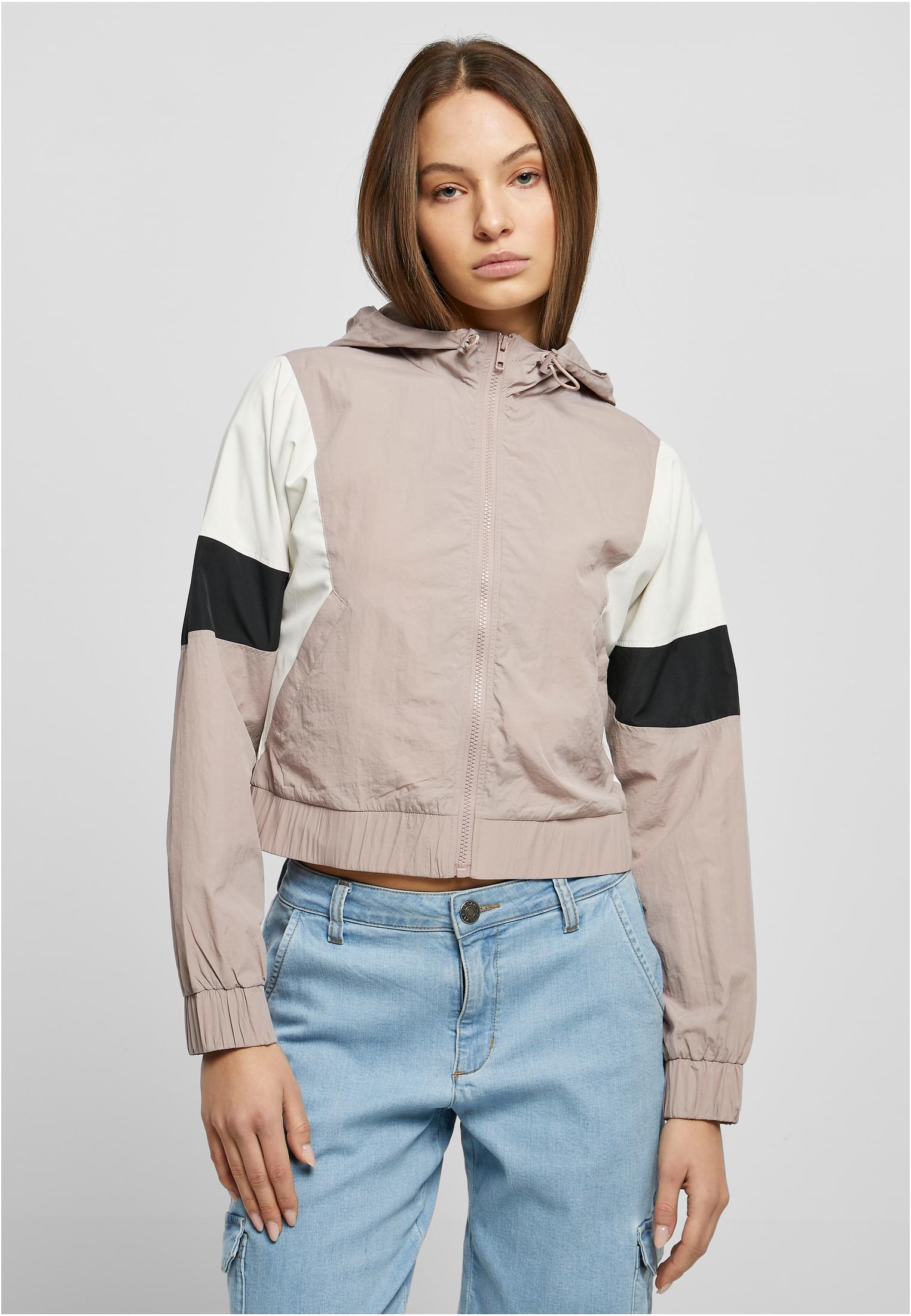 Women's short 3-color creased jacket dukrose/white sand/black