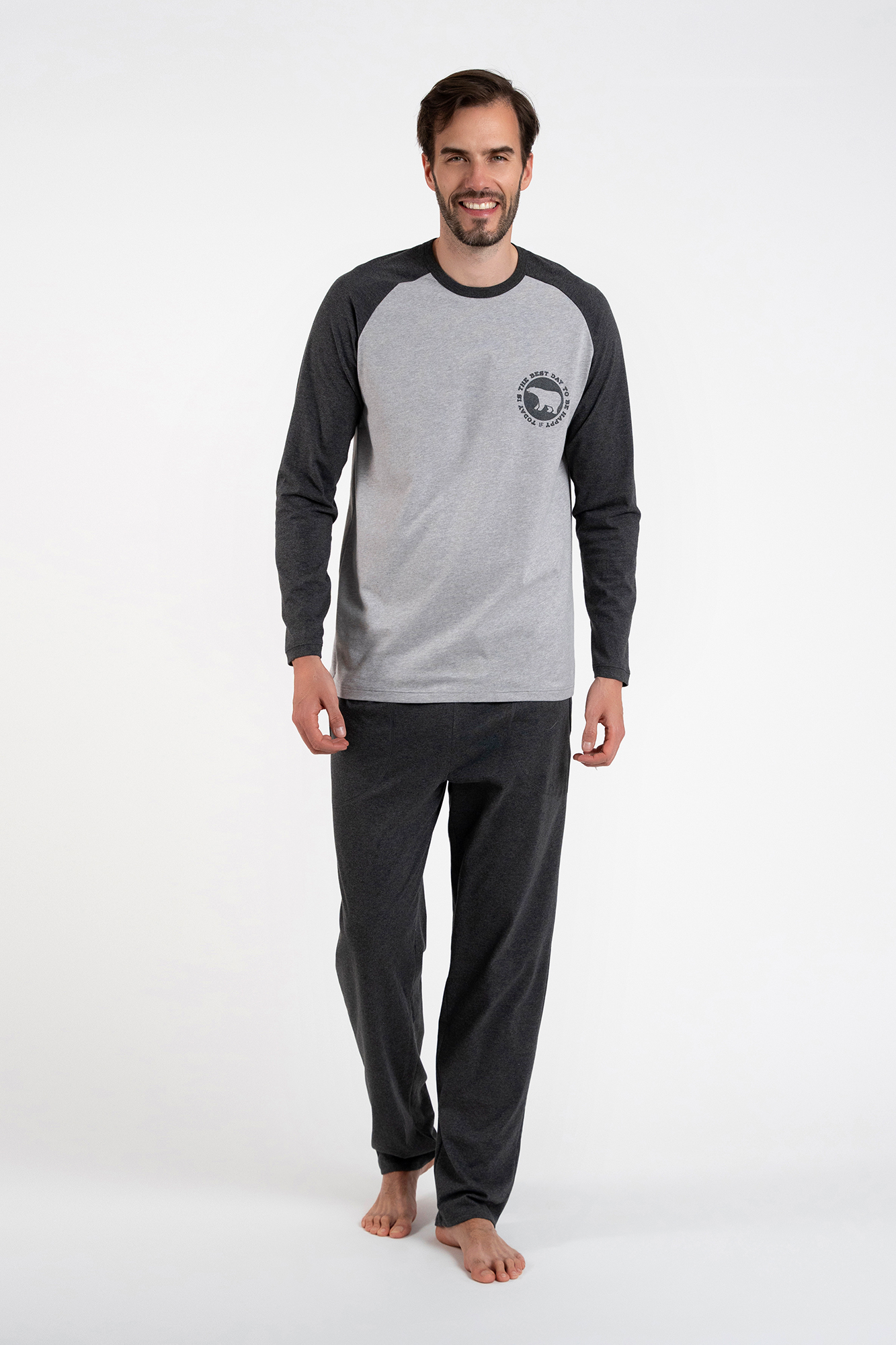 Men's Pyjamas Morten, Long Sleeves, Long Trousers - Melange/dark Melange