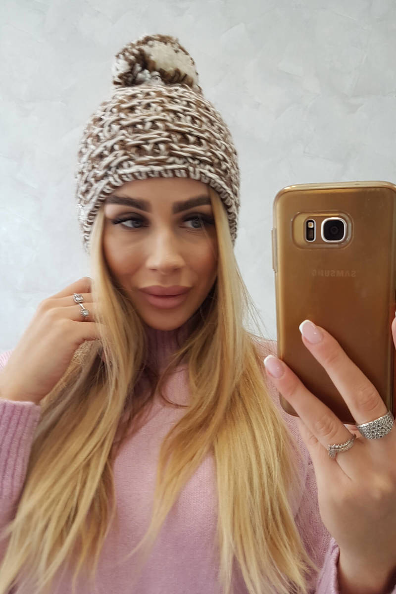 Beanie with fleece Fiona K275 White + Brown
