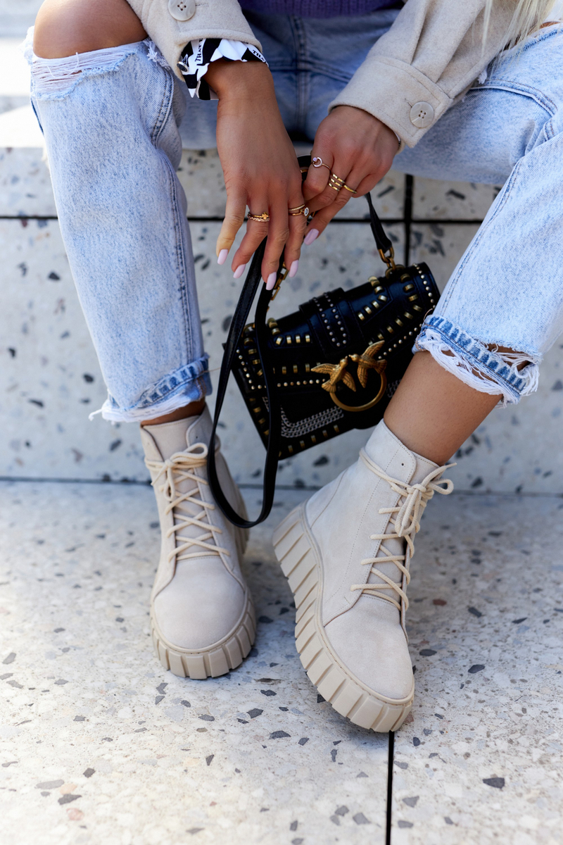 Suede Platform Boots Lewski Shoes 3177 Light Beige