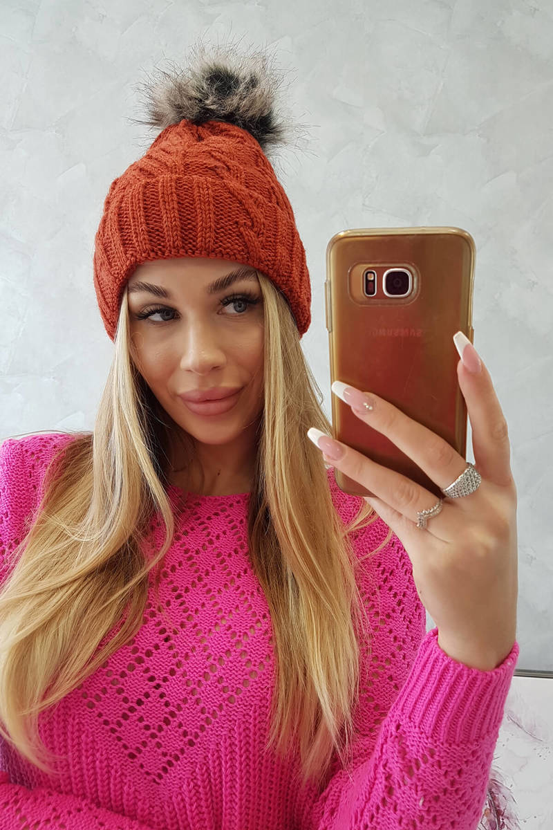 Beanie with fleece Warkocz K226 foxy