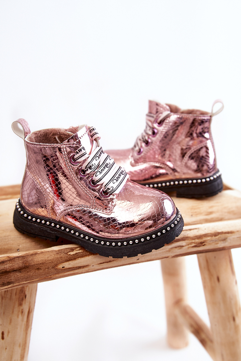 Kids Warm Leather Boots Pink Dottie