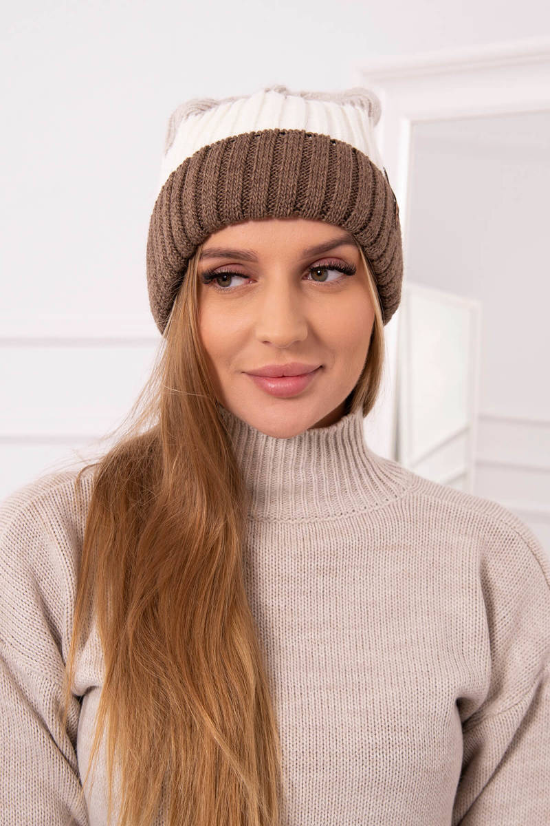 Beanie with fleece Bojana K265 dark beige+white+light beige