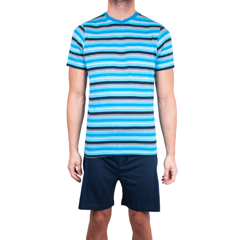 Men's Short Pyjamas Molvy blue with stripes