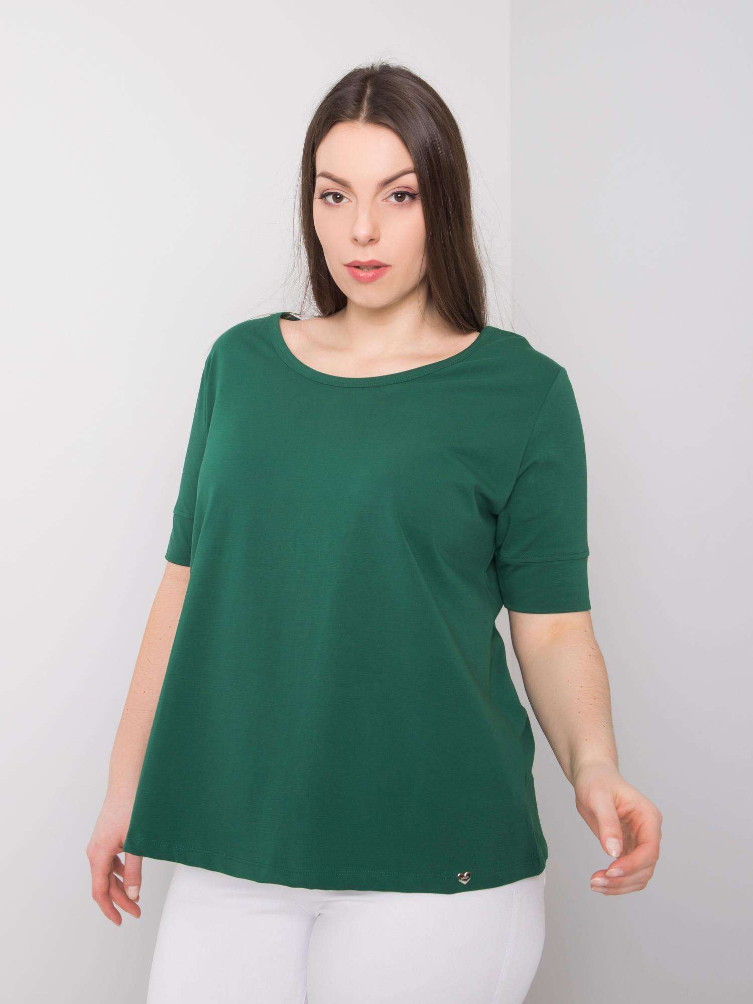 Levně Dámské bavlněné tričko tmavě zelené barvy ve větší velikosti