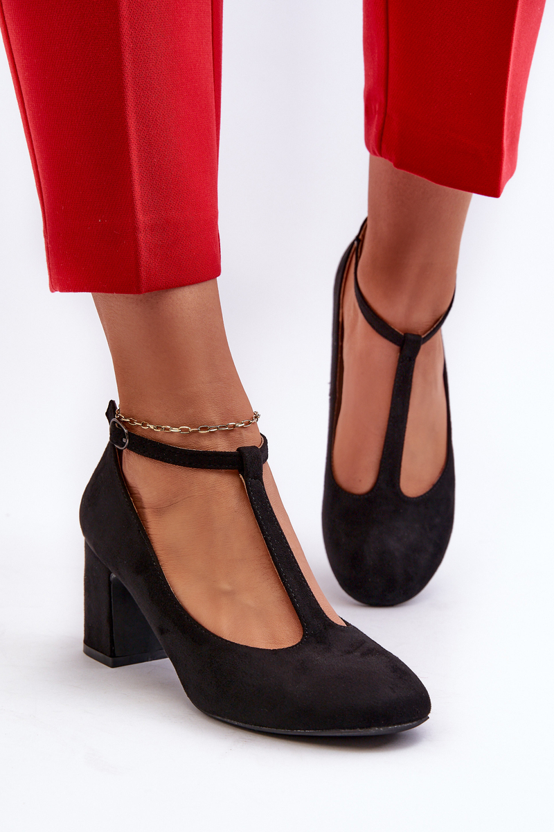 PH2 Black Faux Suede Pumps With Chunky Heel Raniyah