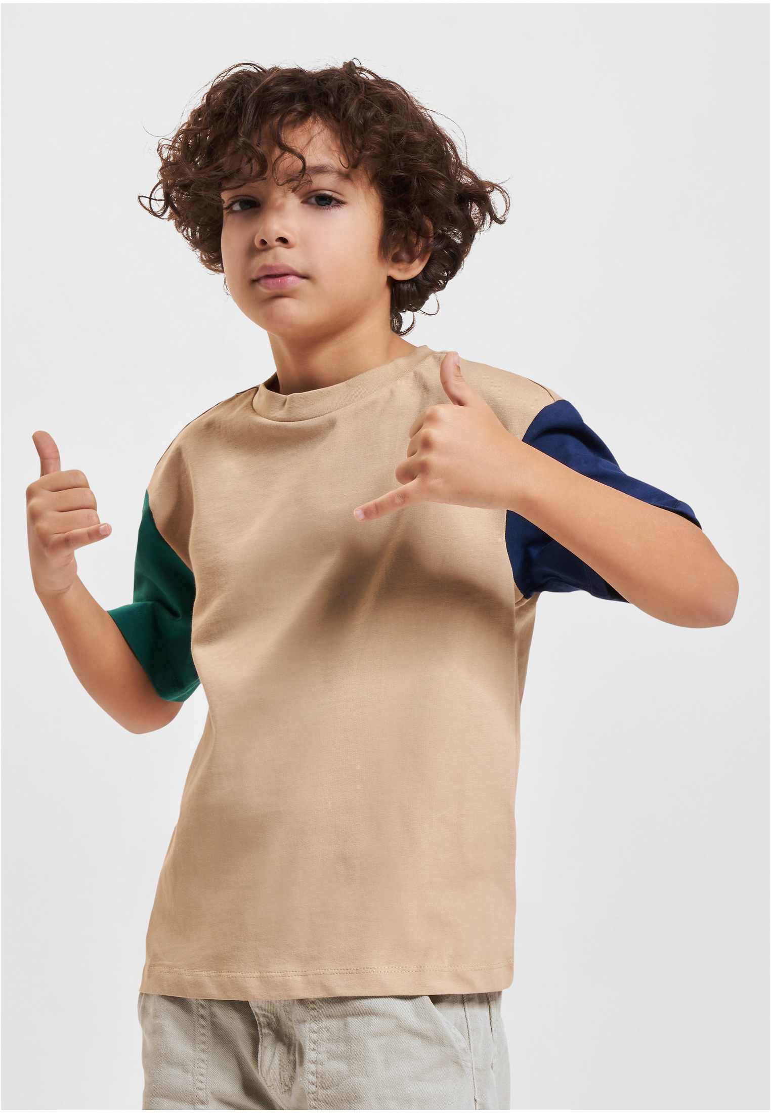 Boys' Organic Oversized T-Shirt Colorblock Unionbeige