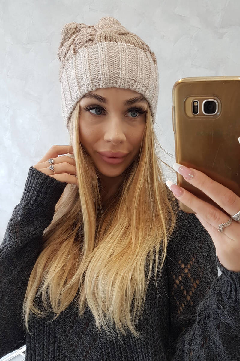 Beanie with fleece Paris K212 dark beige+beige