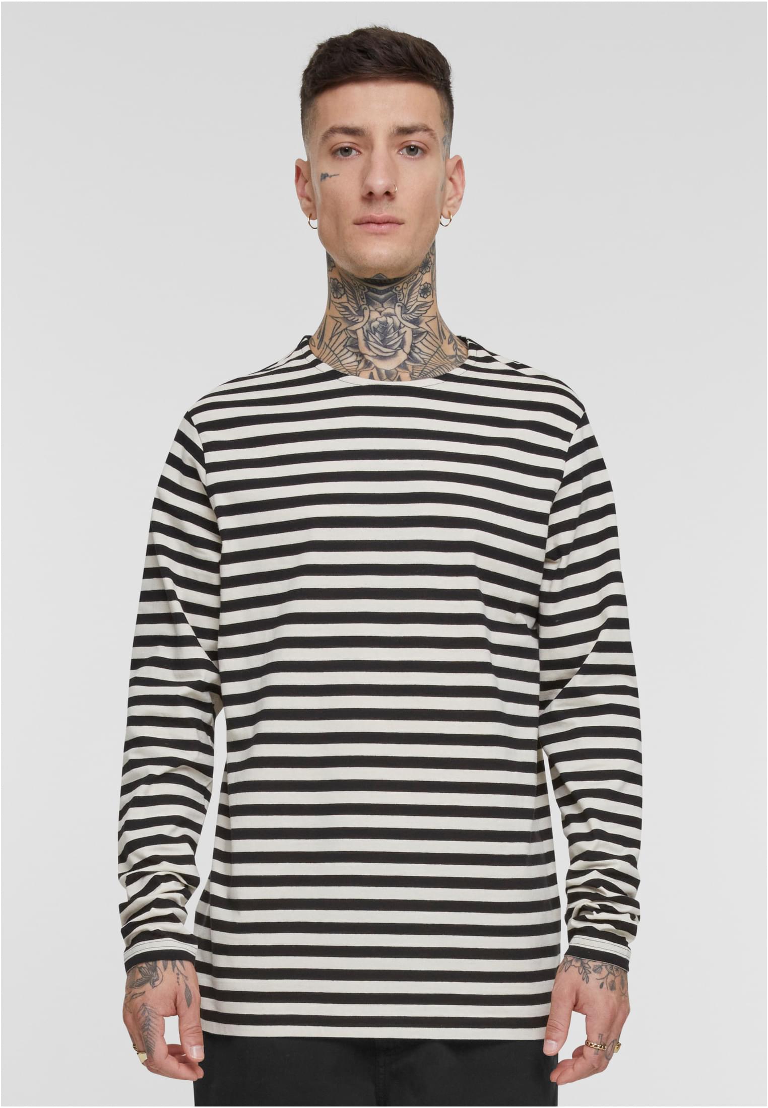 Men's T-shirt Regular Stripe LS - White/black