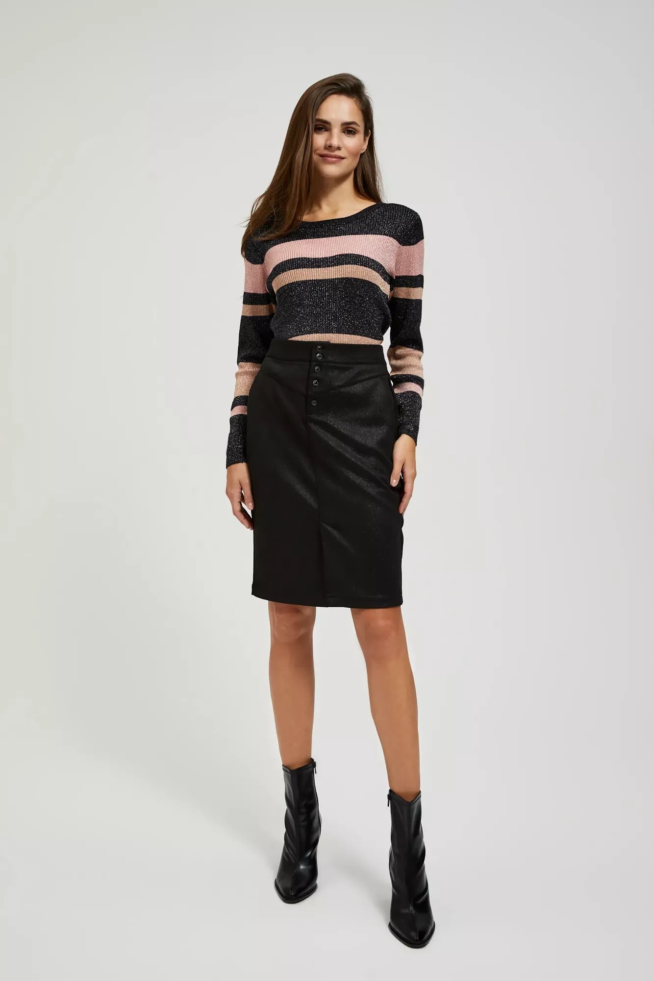 Striped sweater with metallic thread