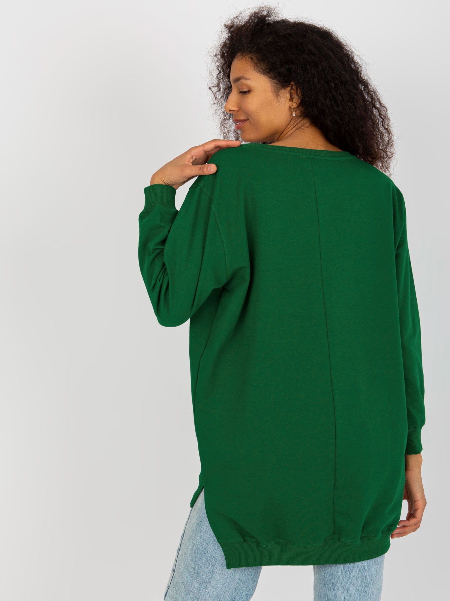 Dark green and pink oversize long sweatshirt with slogan