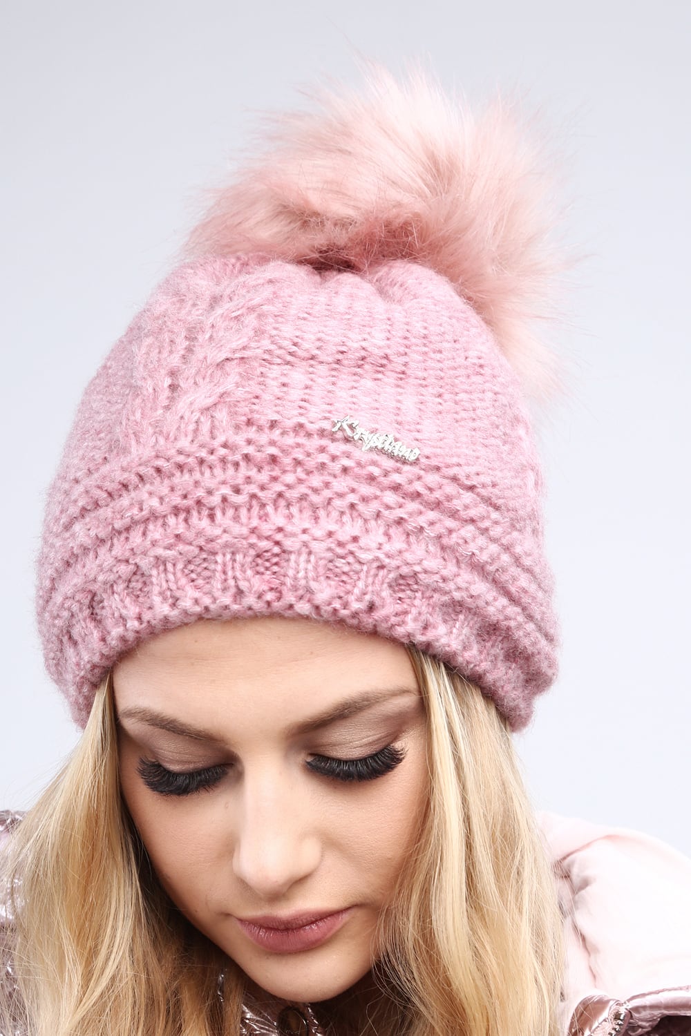 Dark pink women's cap for the winter