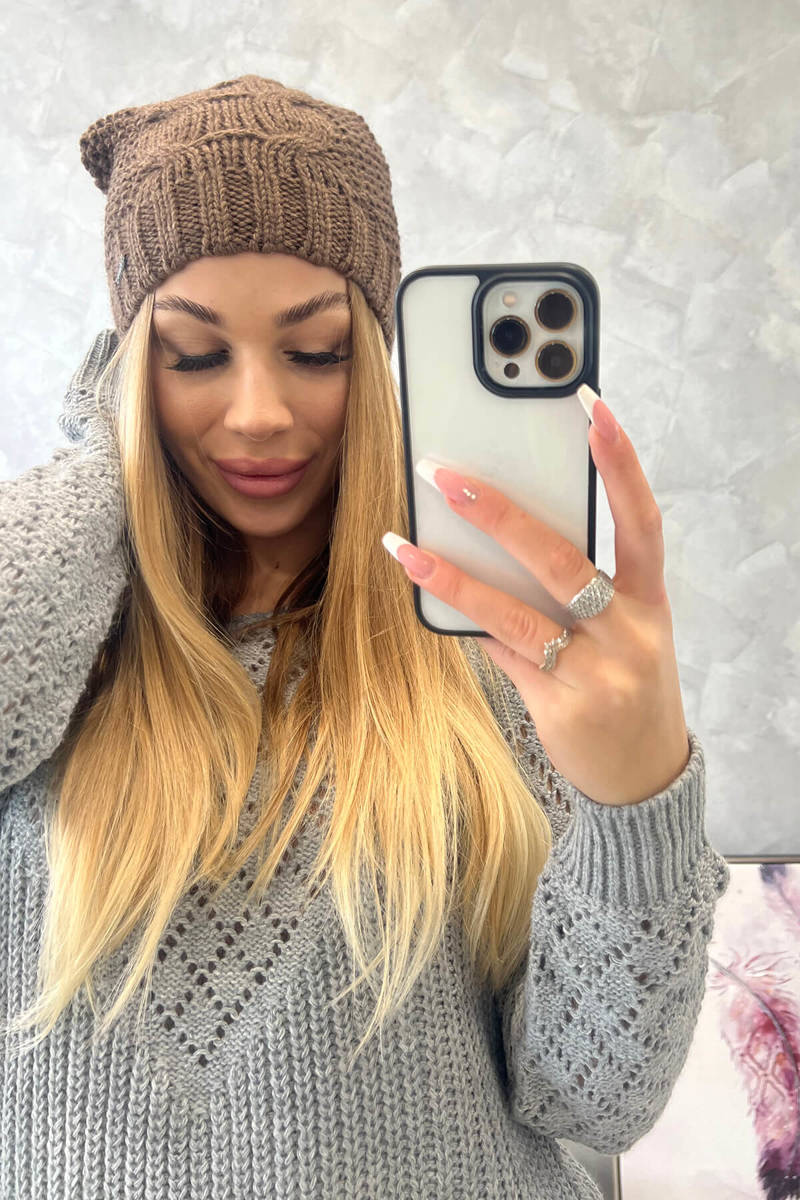 Beanie with fleece Justyna K253 cappuccino