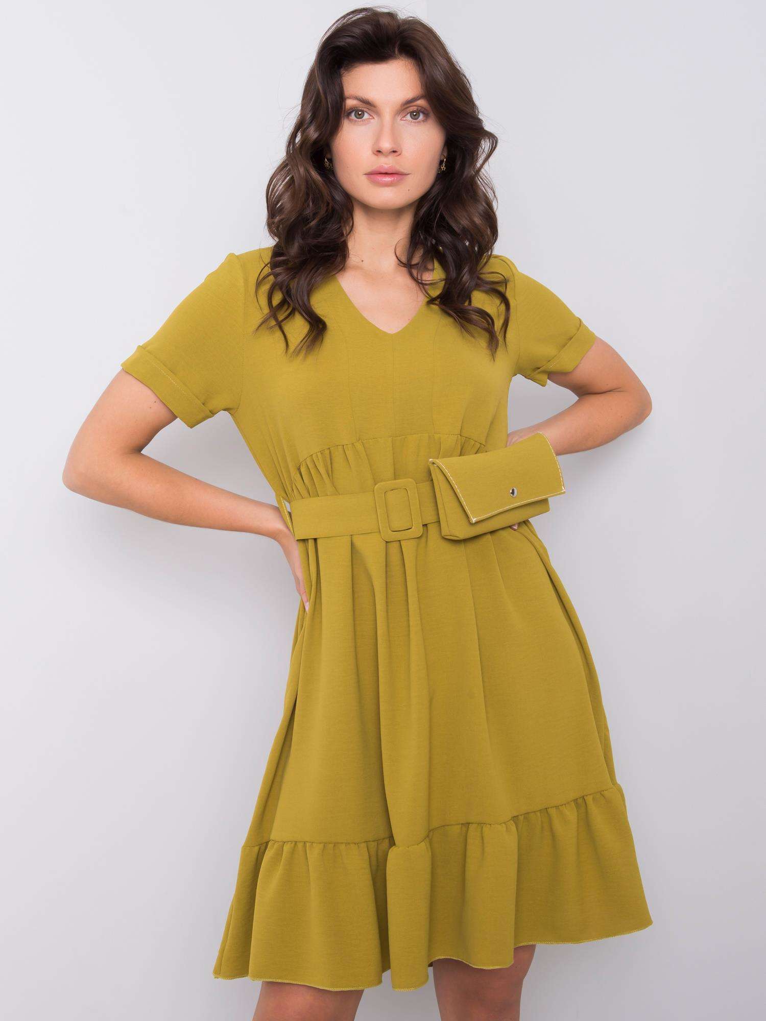 Light Khaki Dress With Frills By Vianna