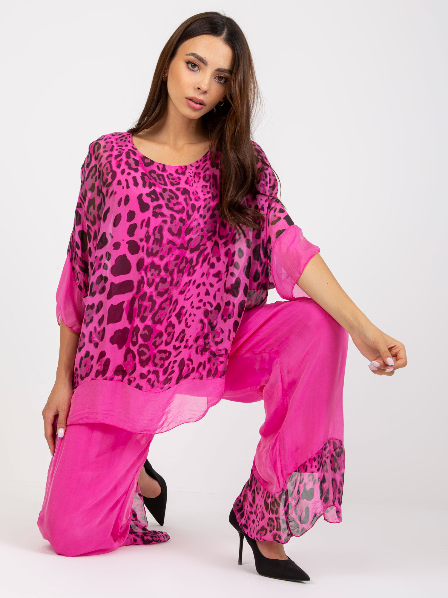 Pink Silk Blouse With Leopard Pattern