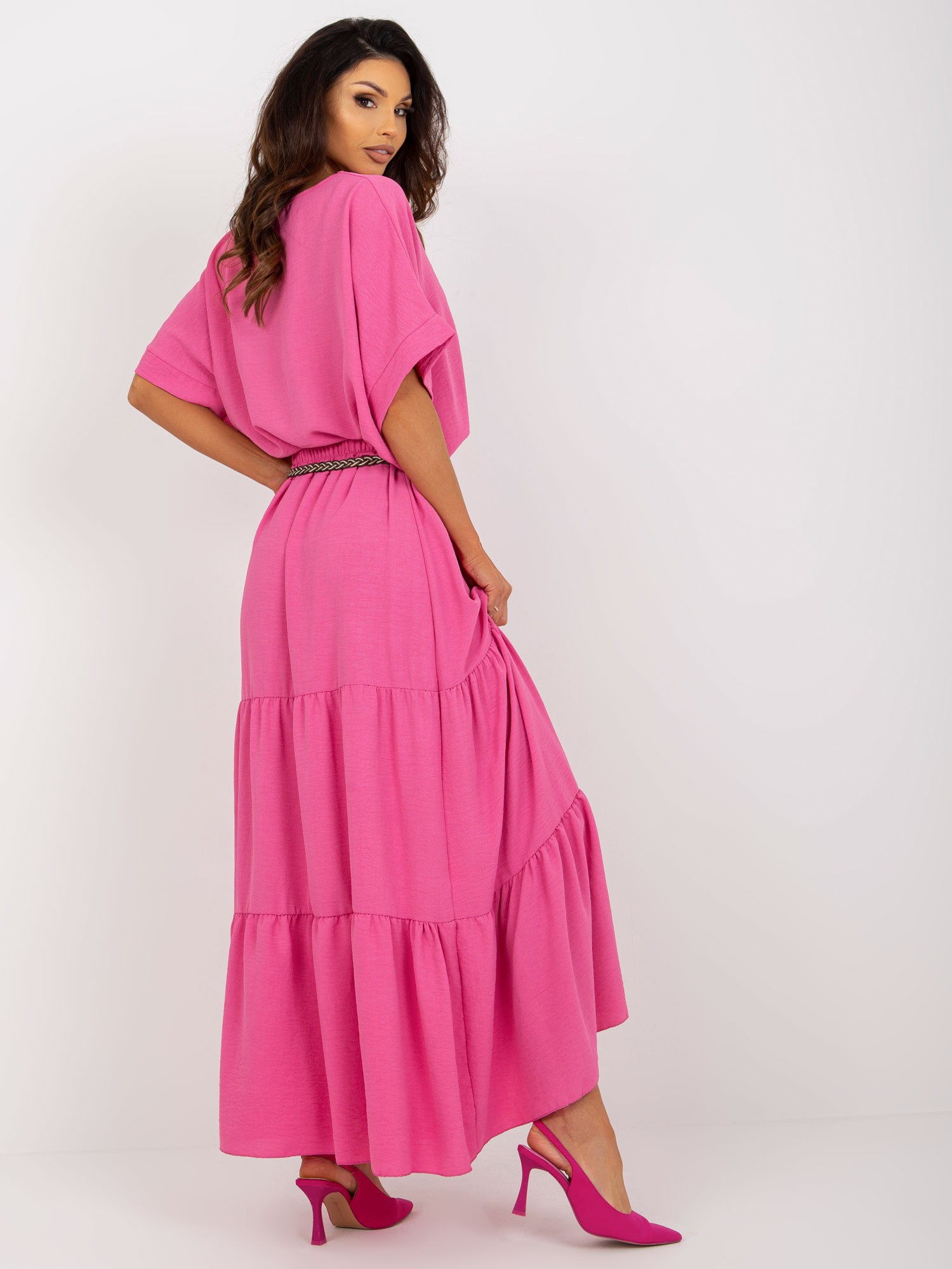 Dark pink summer maxi skirt with ruffle