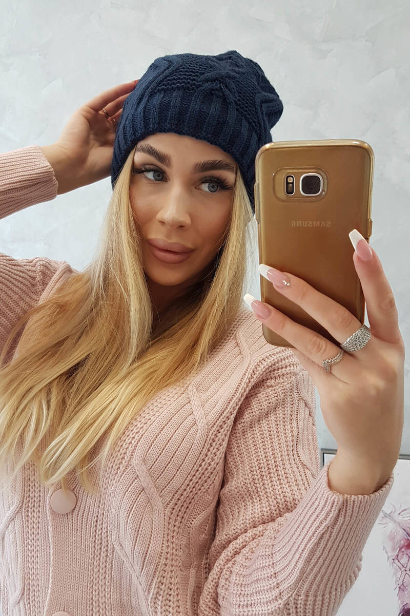 Beanie with fleece Sylwia K244 dark blue