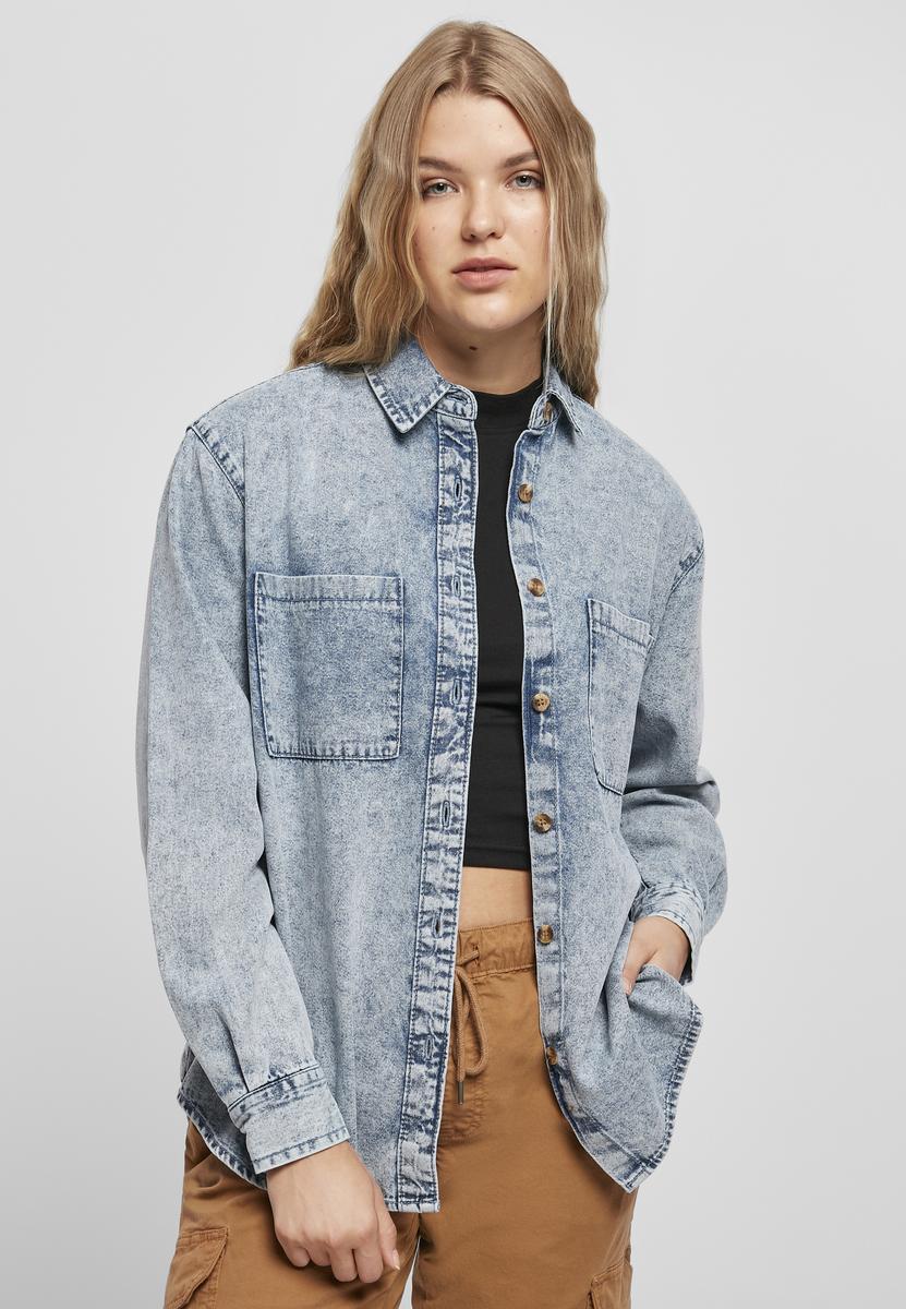 Women's Denim Oversized Shirt Light Sky Blue Acid Washed