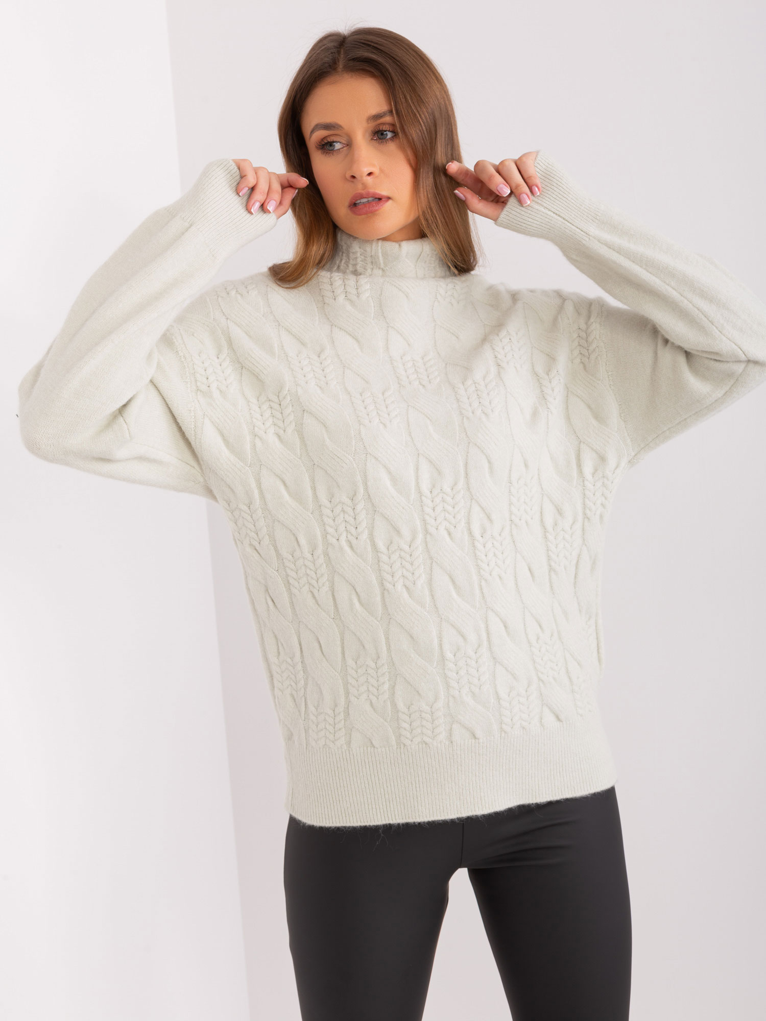 Women's Light Mint Turtleneck With Cables