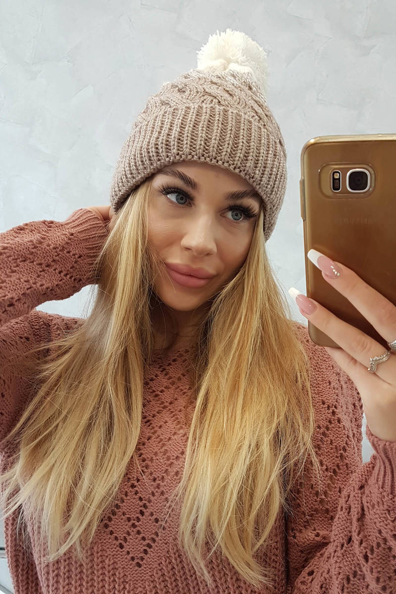 Beanie with fleece Ilona K218 beige+ecru