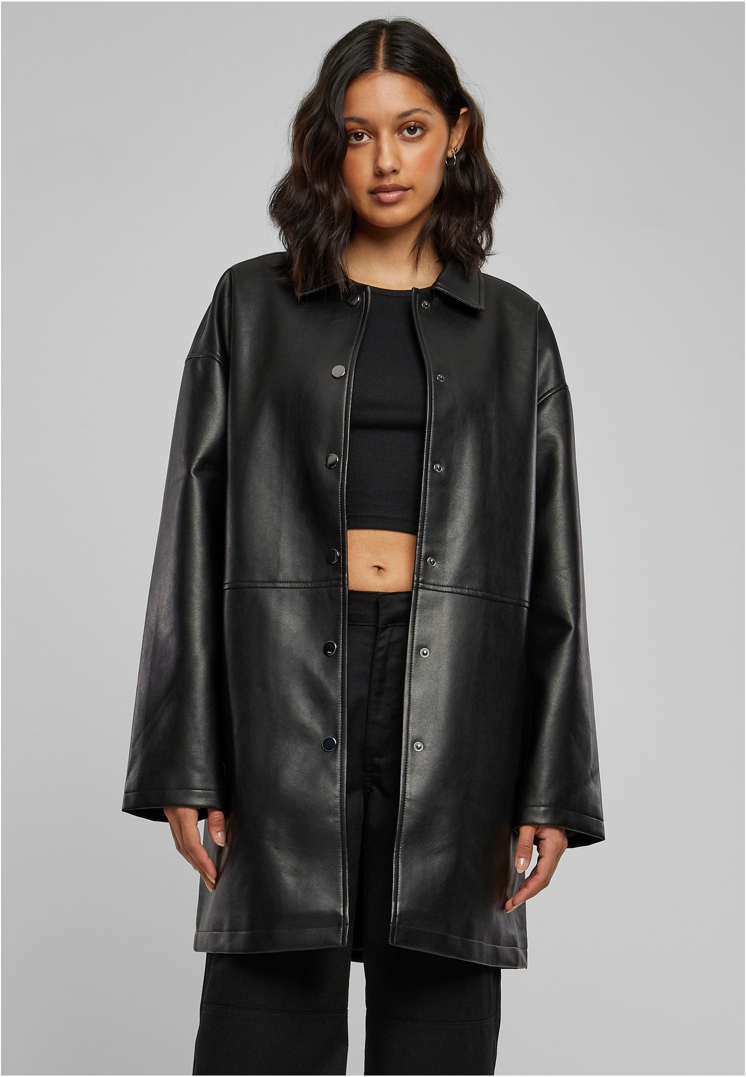 Women's Faux Leather Coat In Black