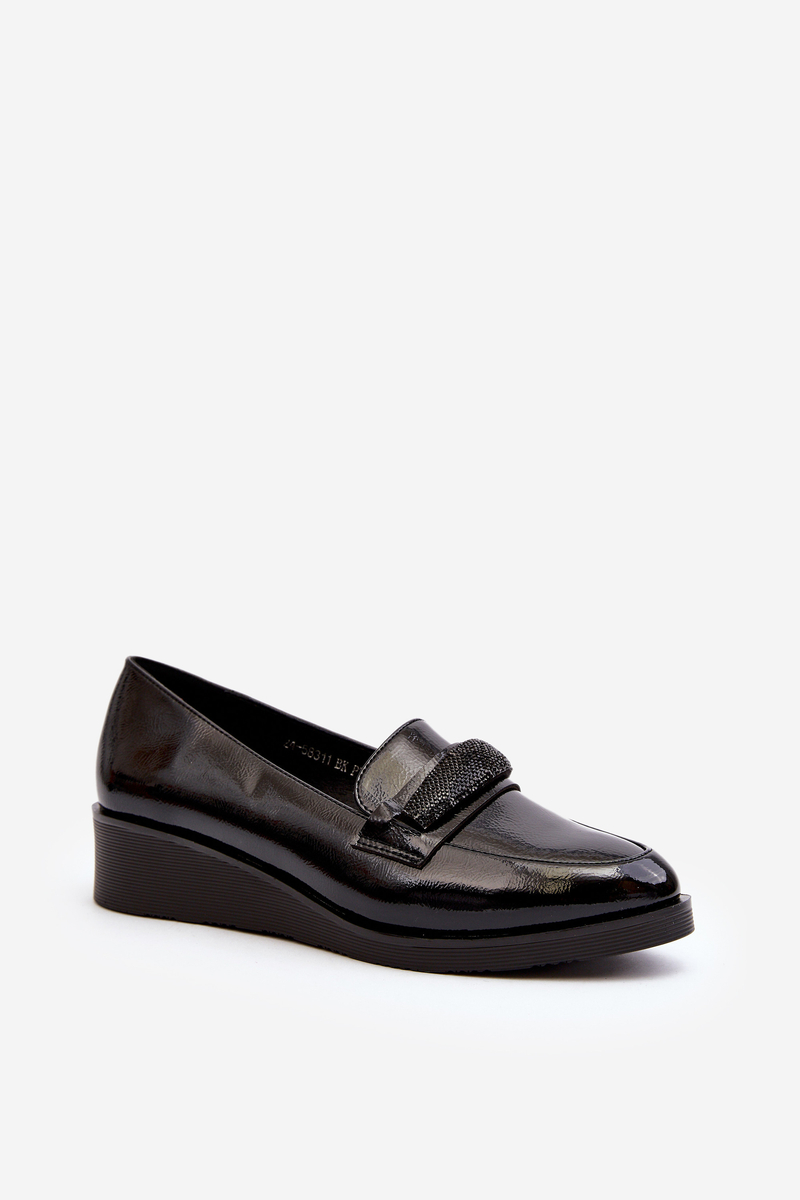 Women's Patent Leather Shoes Loafers Black Polike