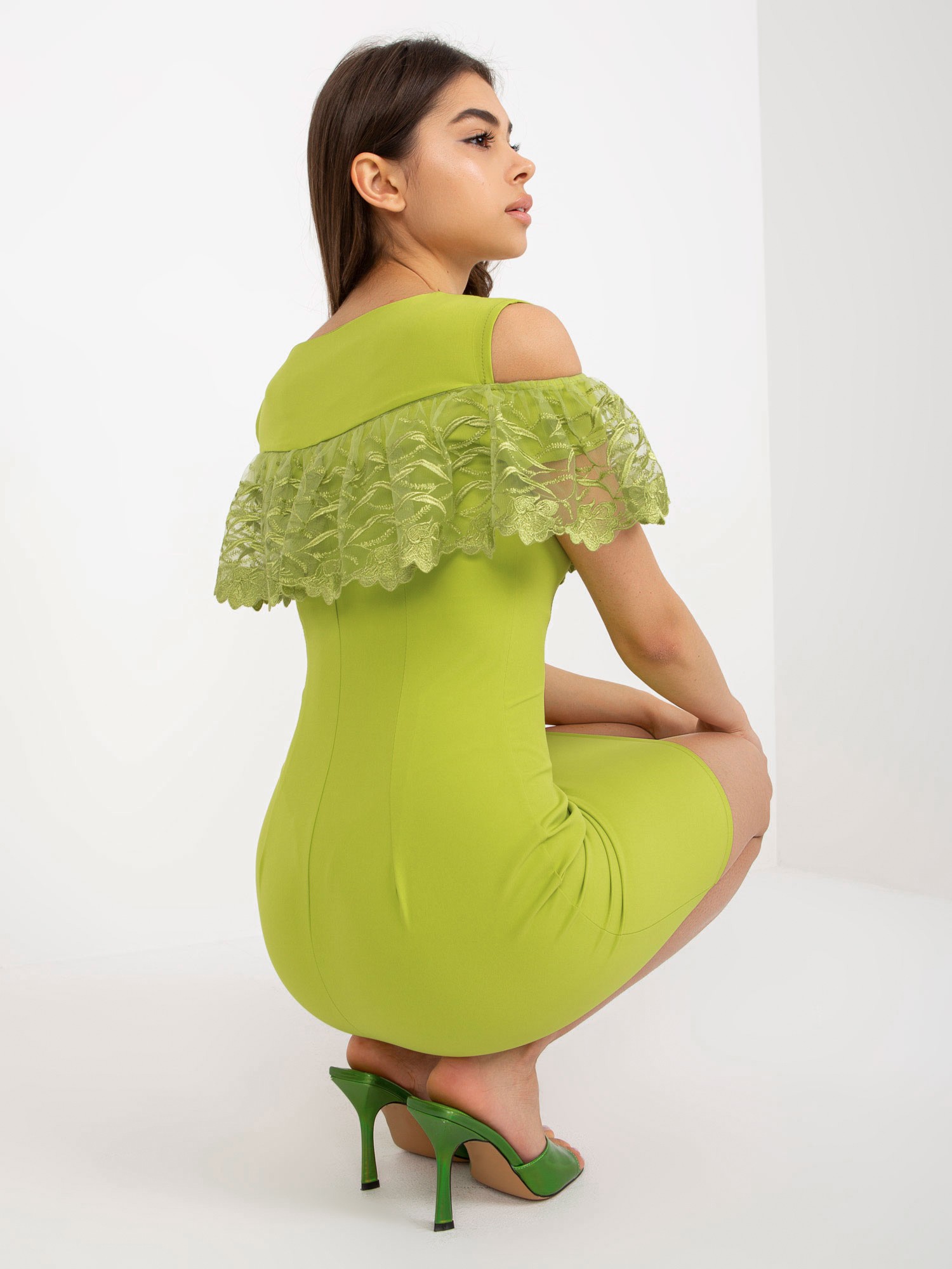 Lime cocktail dress with wide frills