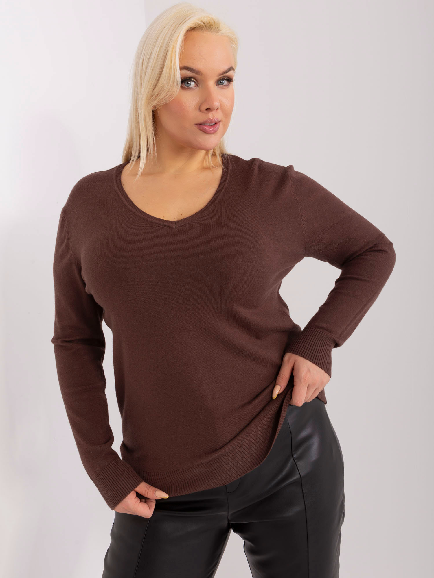 Brown Classic Plus Size Viscose Sweater