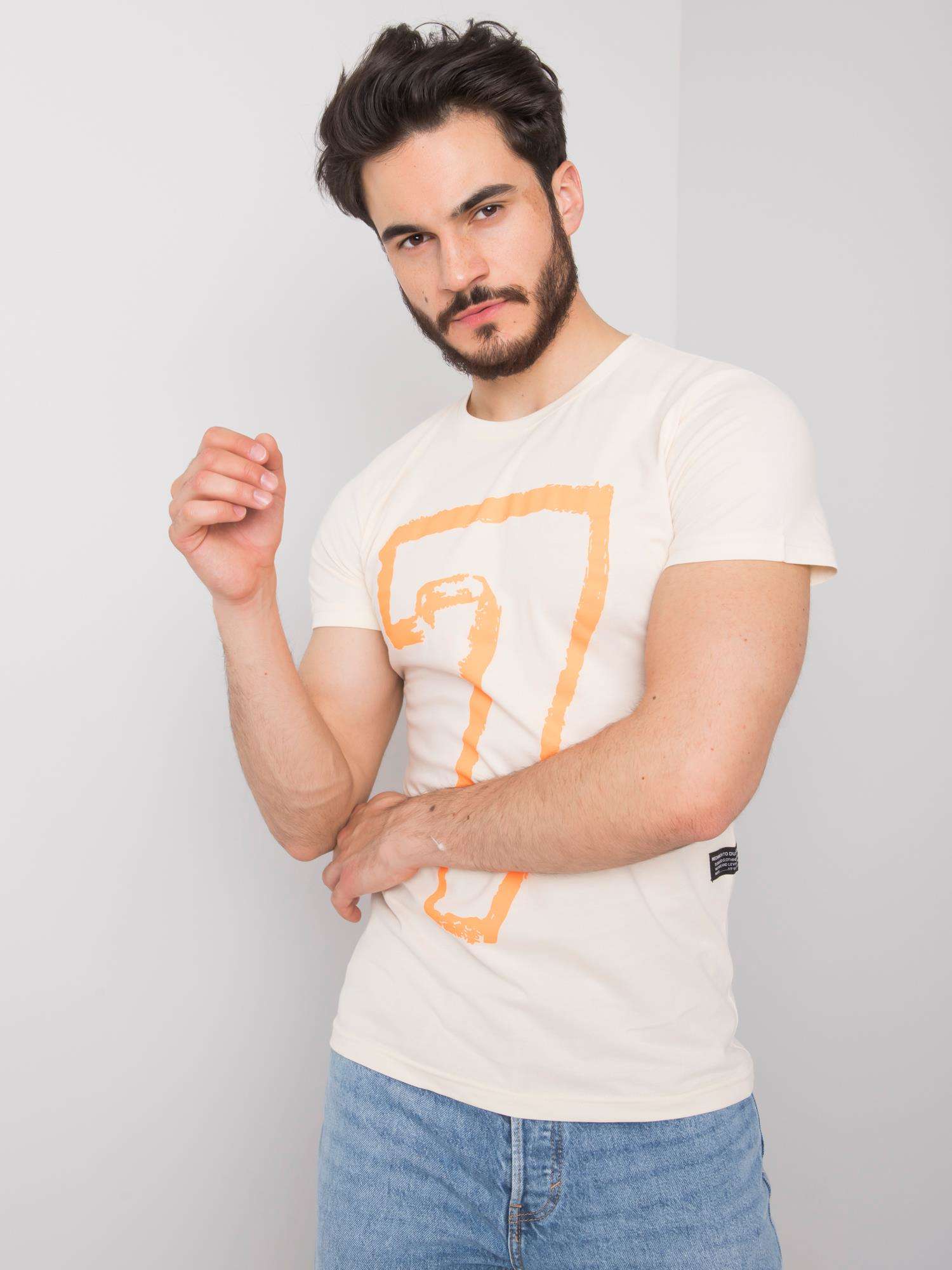 Men's Light Beige Cotton T-shirt With Print