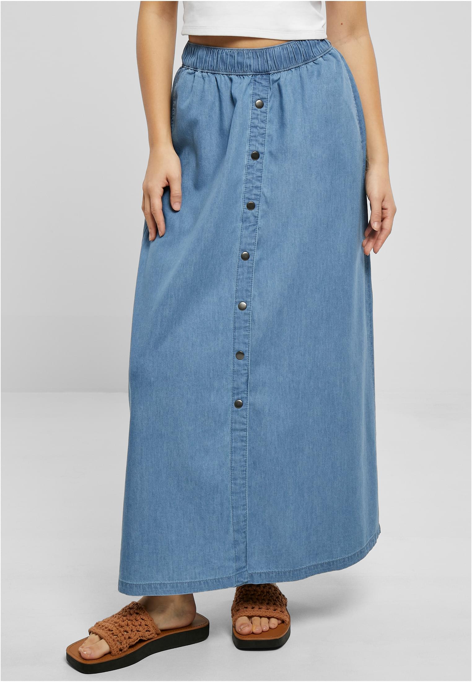 Women's long wide light denim skirt washed to the sky