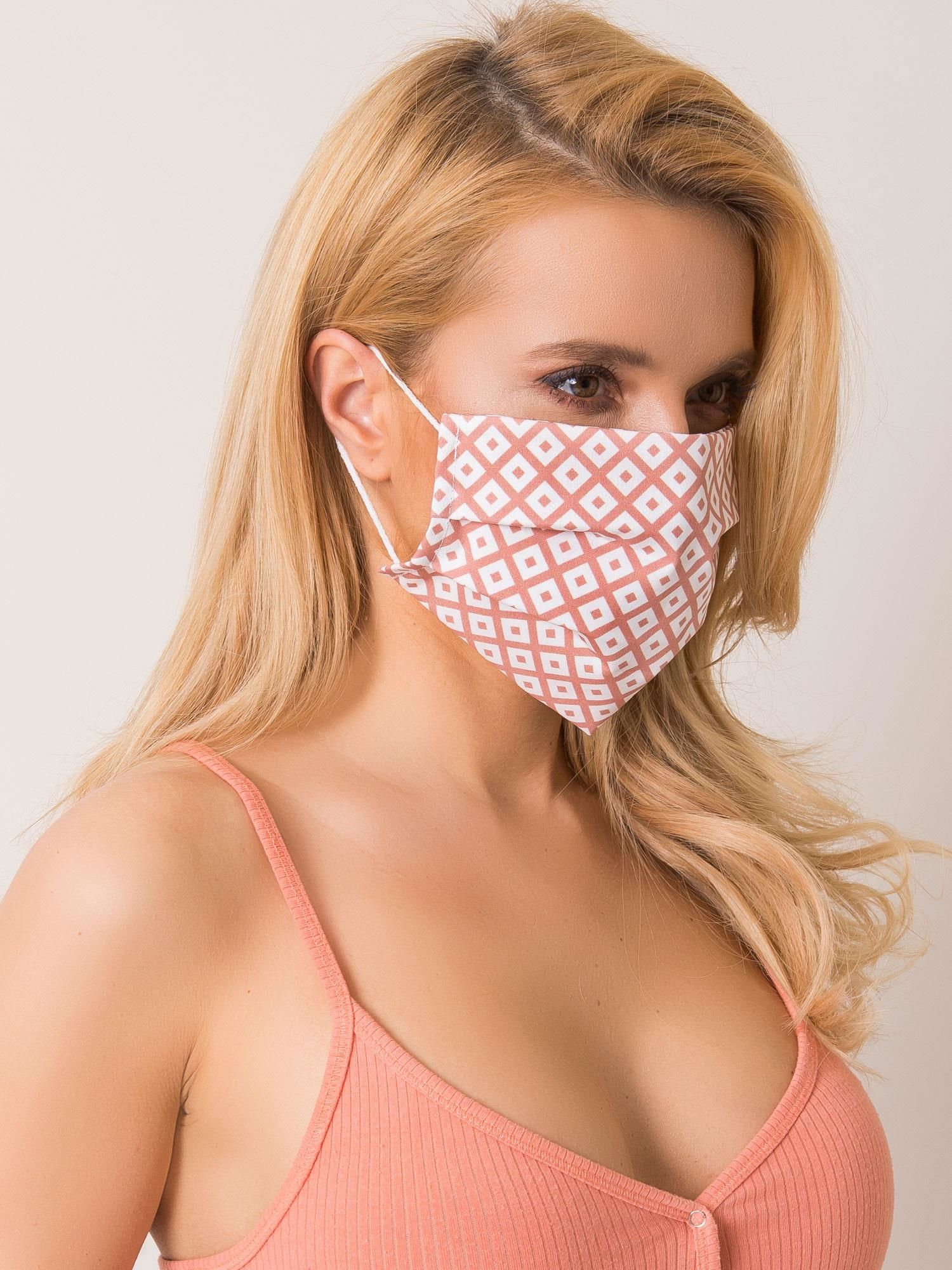 Dusty Pink Protective Mask With Geometric Patterns