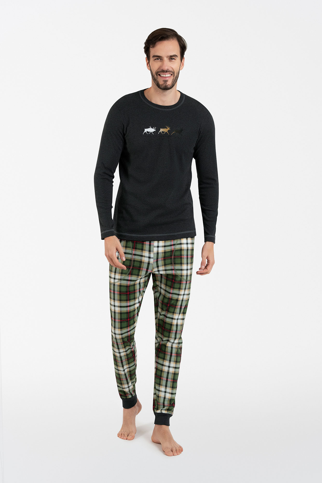 Men's Pajamas Seward Long Sleeves, Long Pants - Dark Melange/print