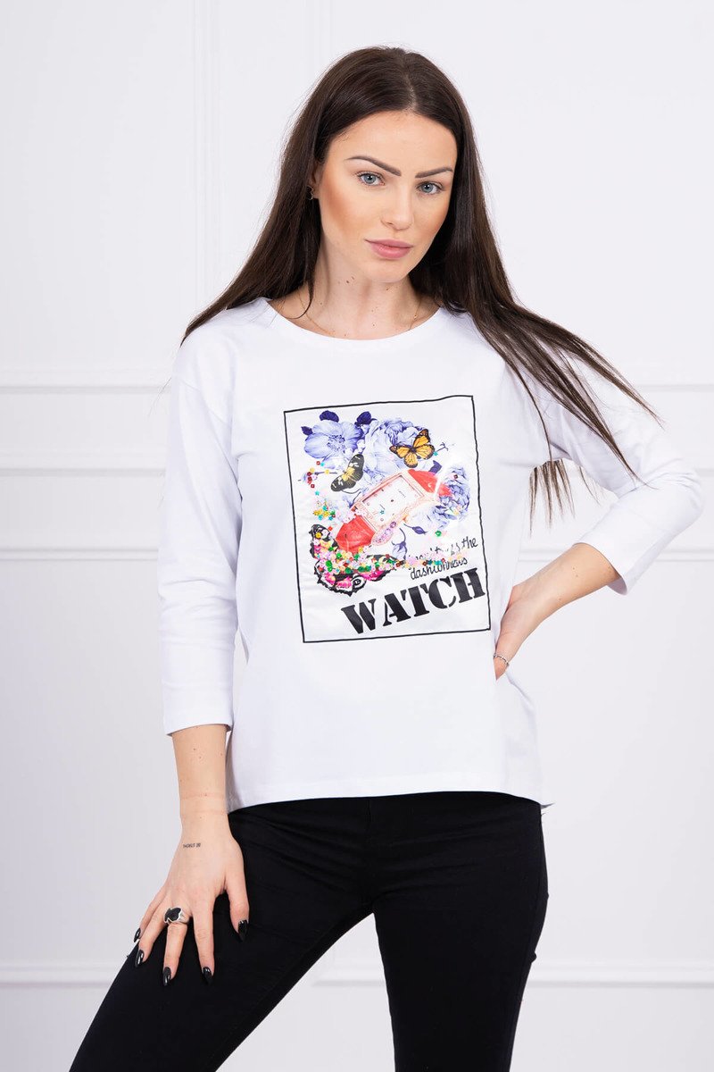 Blouse With 3D Watch Graphics White