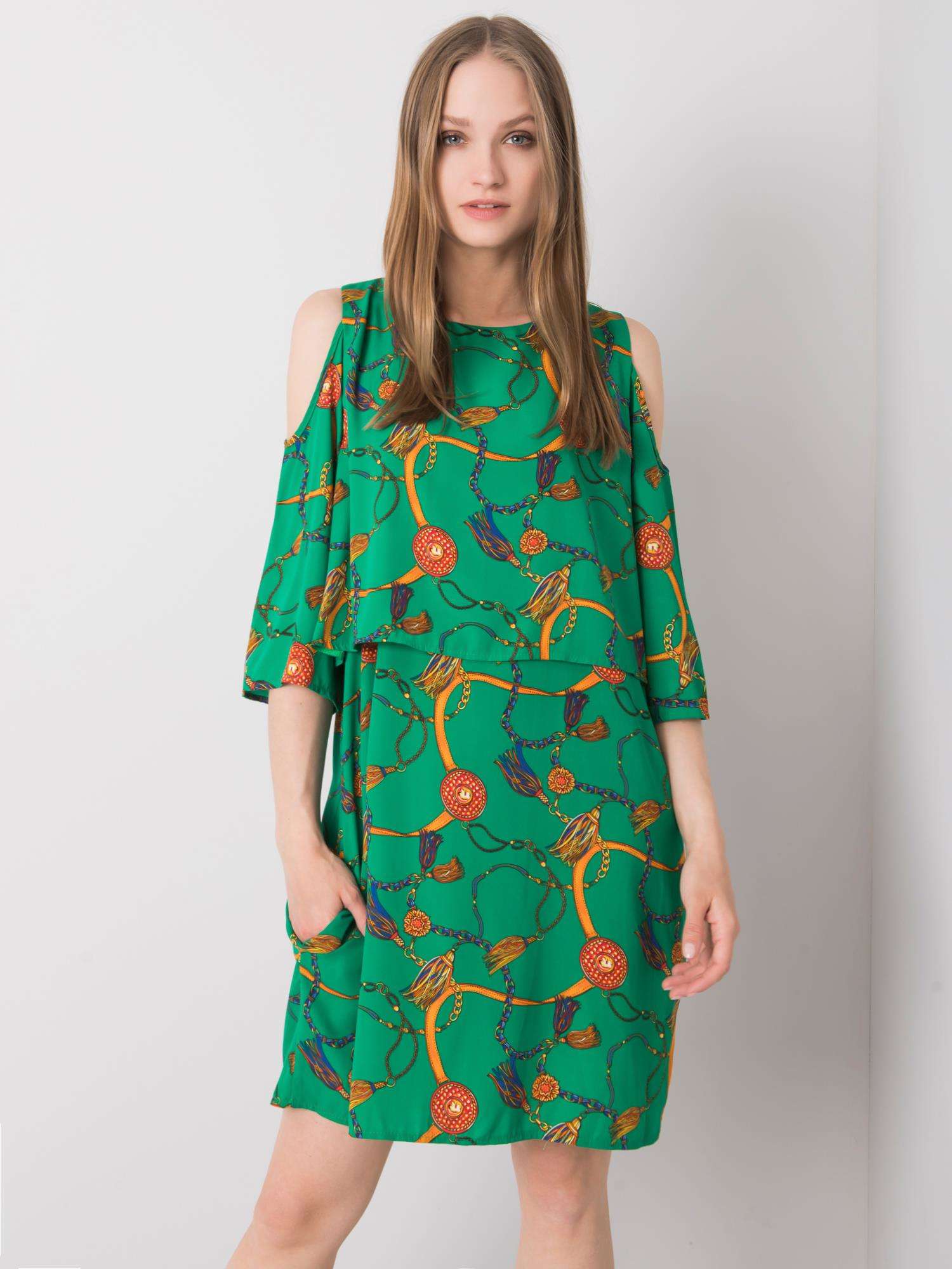 Levně RUE PARIS Zelené vzorované šaty