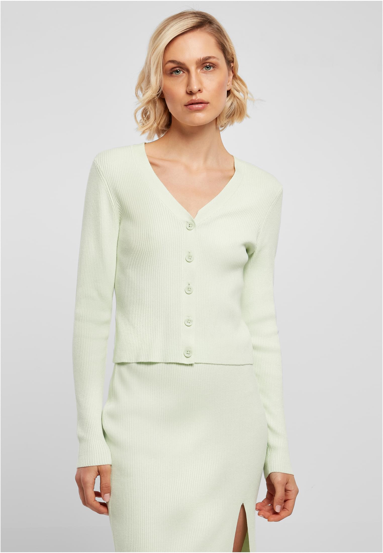 Women's Cardigan With Short Rib Knit - Light Mint