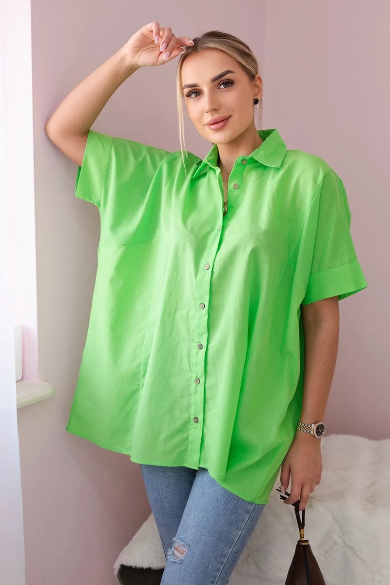 Levně Bavlněná košile s krátkým rukávem světle zelené barvy