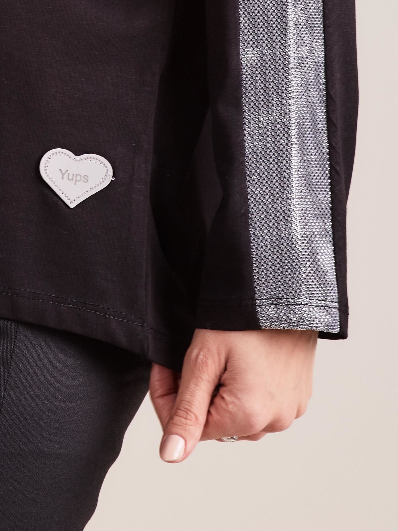 Black oversize blouse with silver inserts