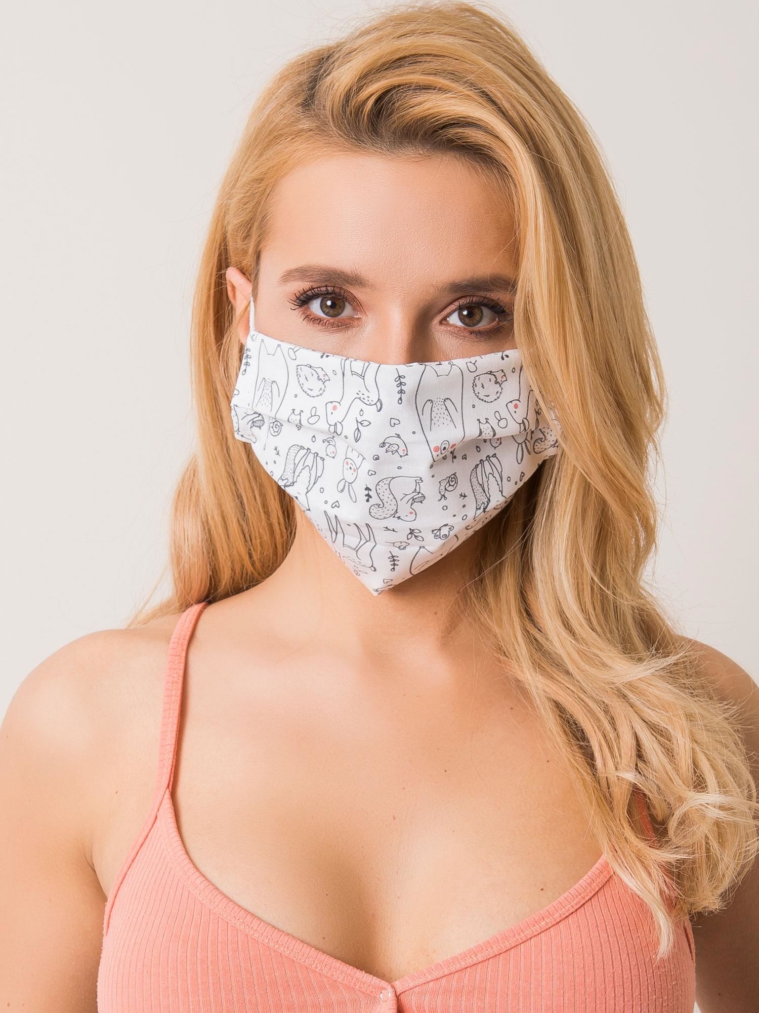 White Reusable Protective Mask With Print