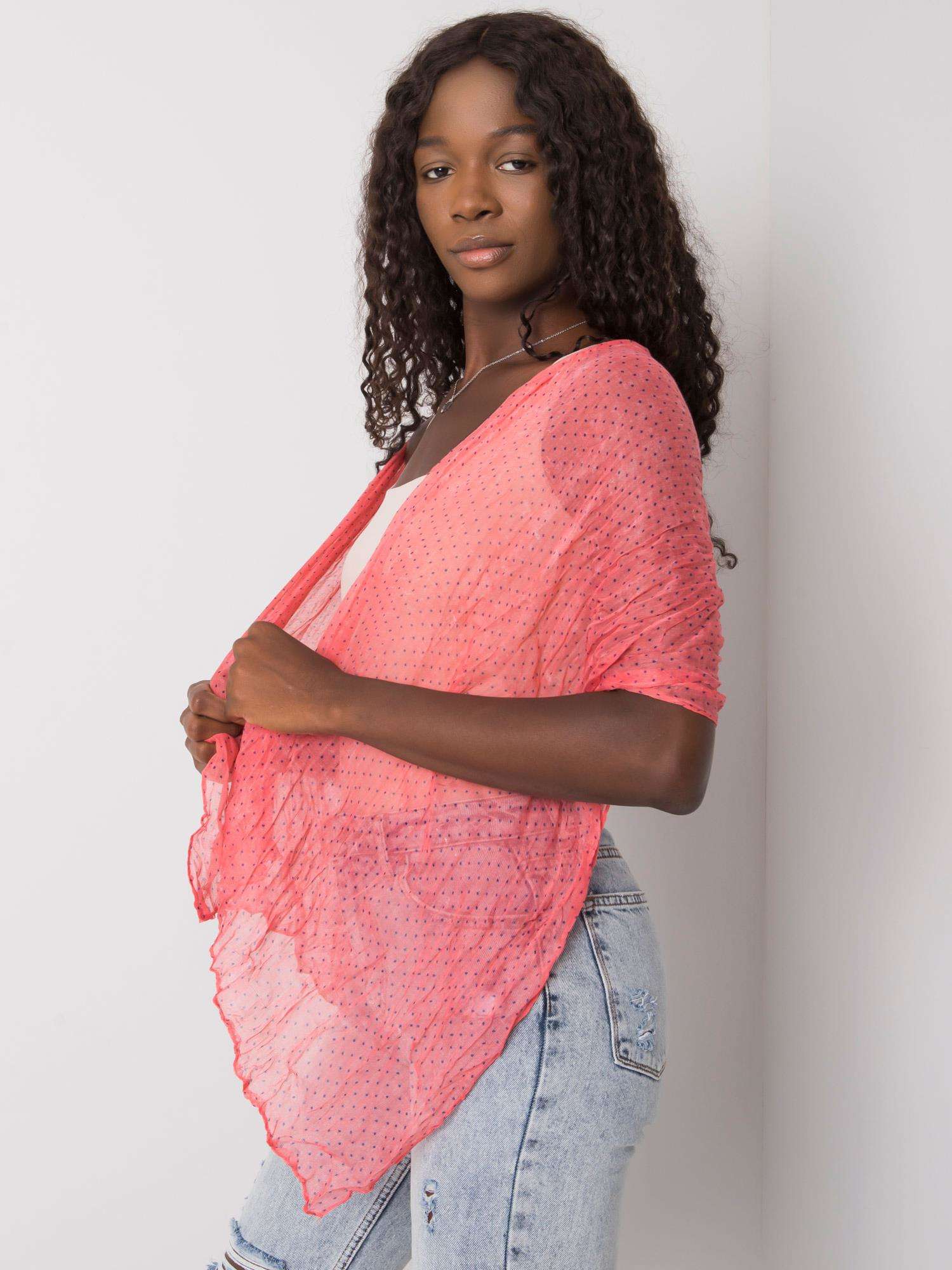 Women's coral and dark blue scarf in polka dots
