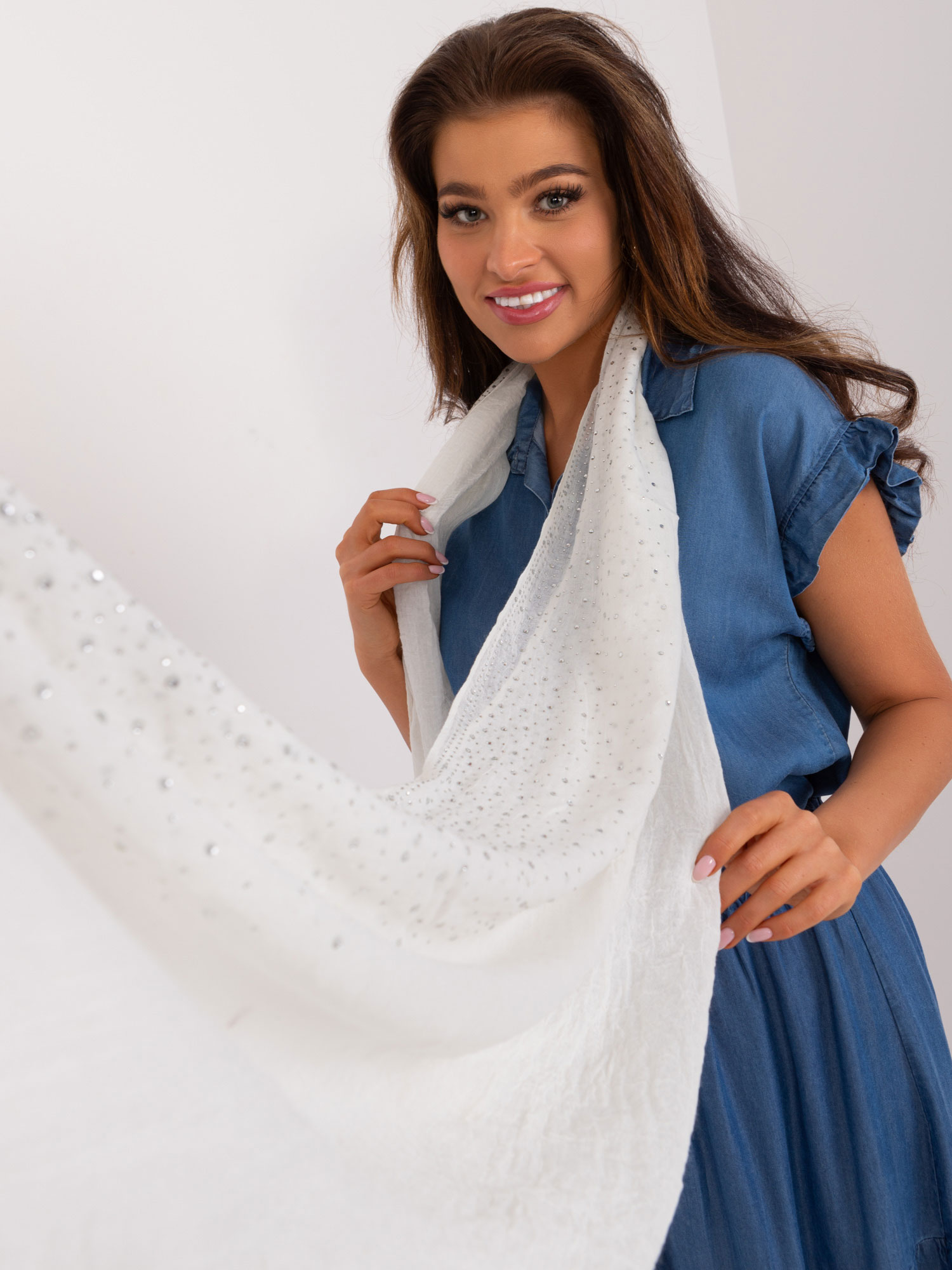 White scarf with rhinestones