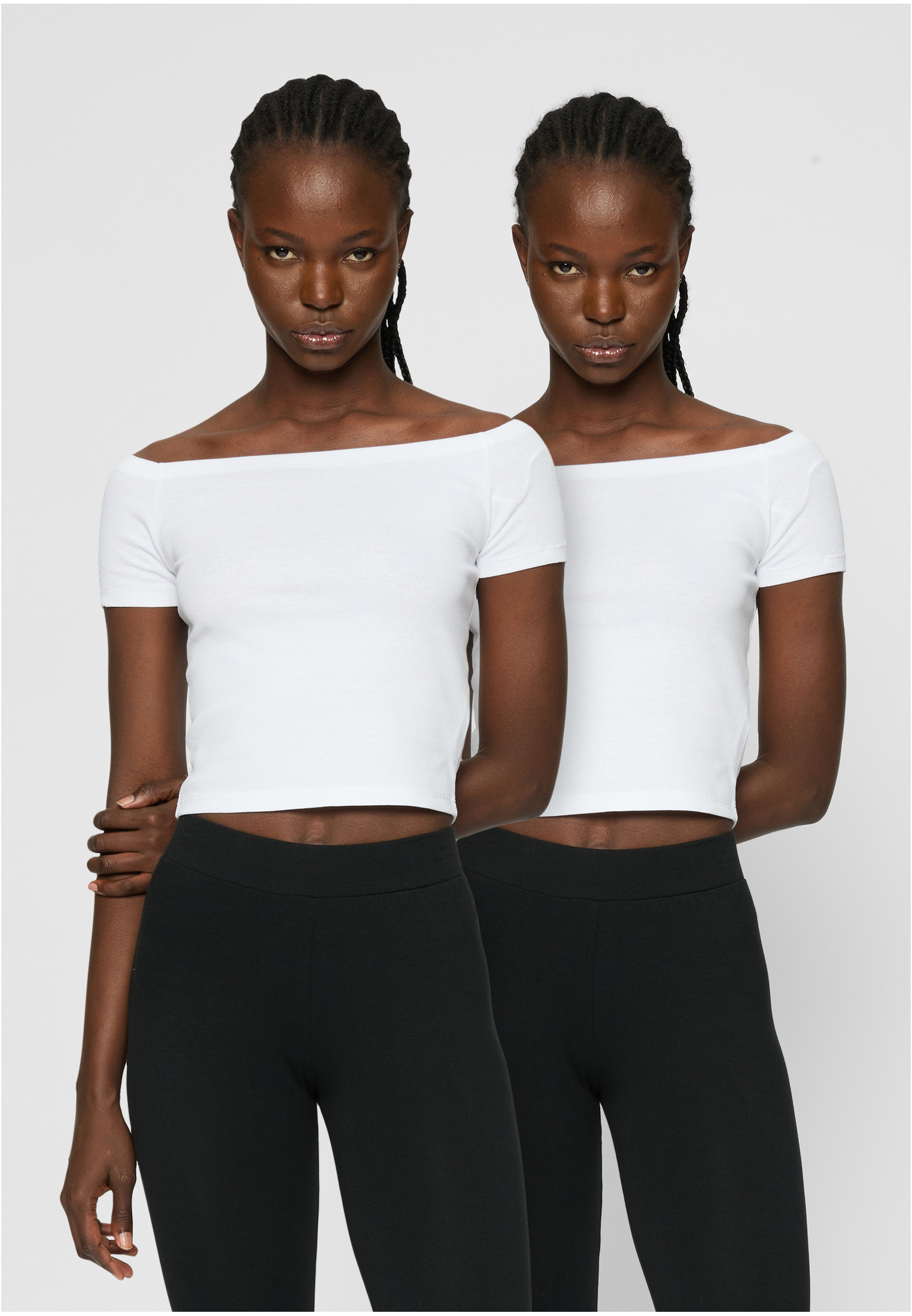 Women's T-Shirt Organic Off Shoulder Rib - 2 Pack White+White