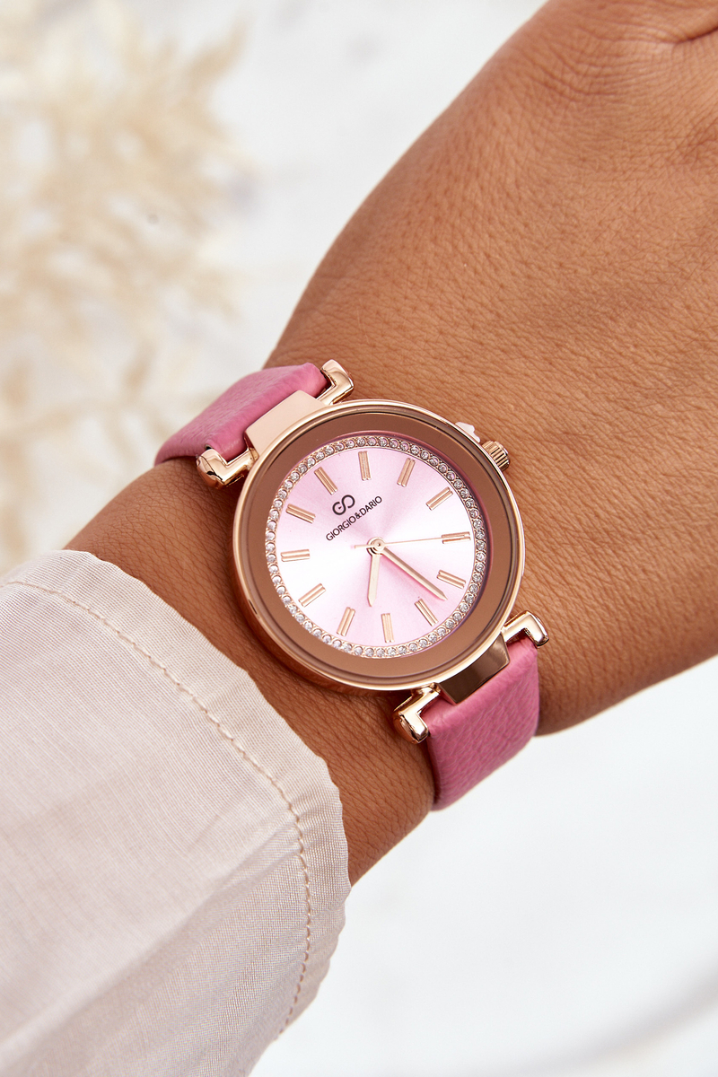 Levně Klasické dámské kožené hodinky Giorgio&Dario růžové