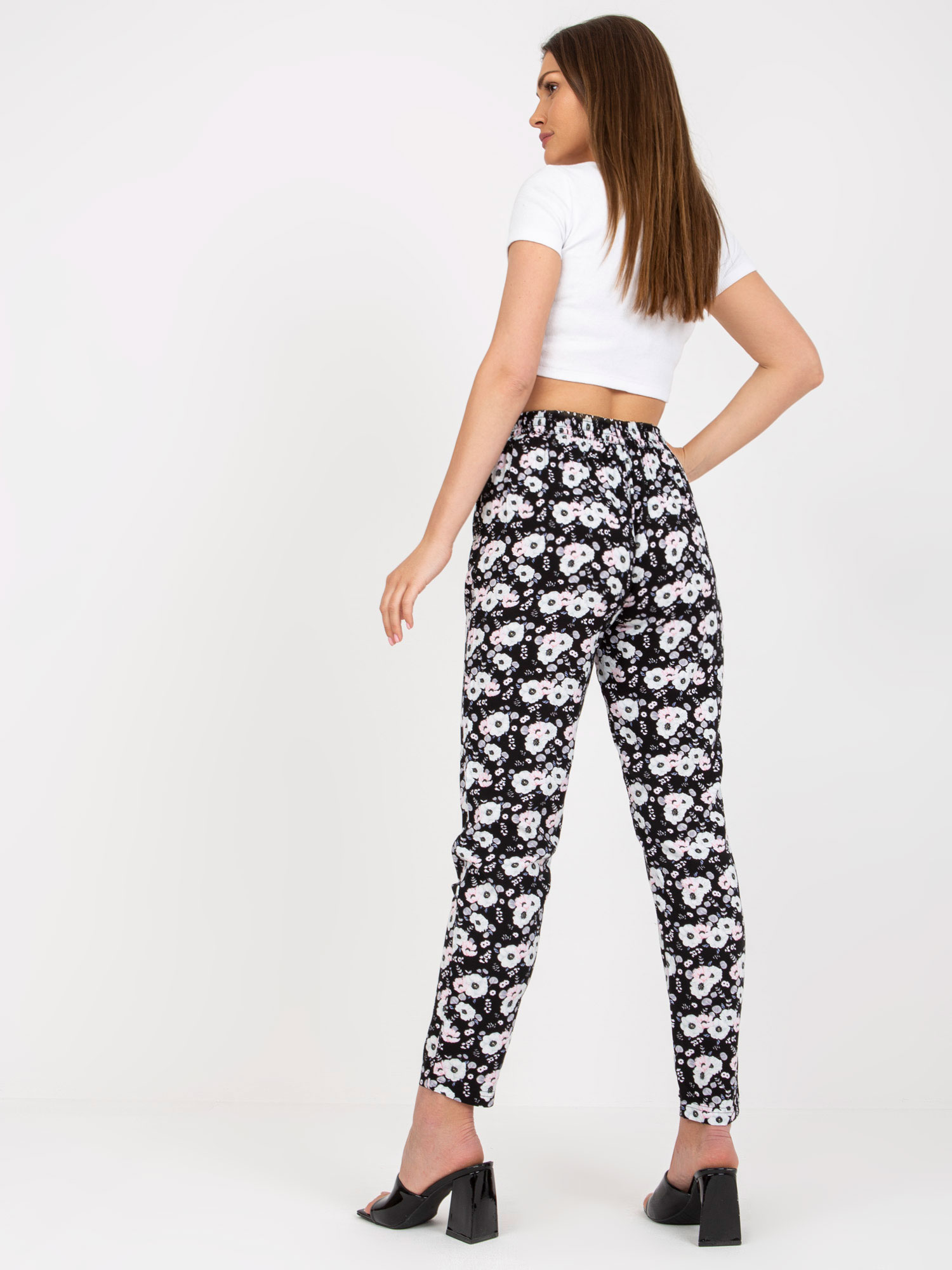 Black Light Trousers Made Of Fabric With SUBLEBEL Flowers