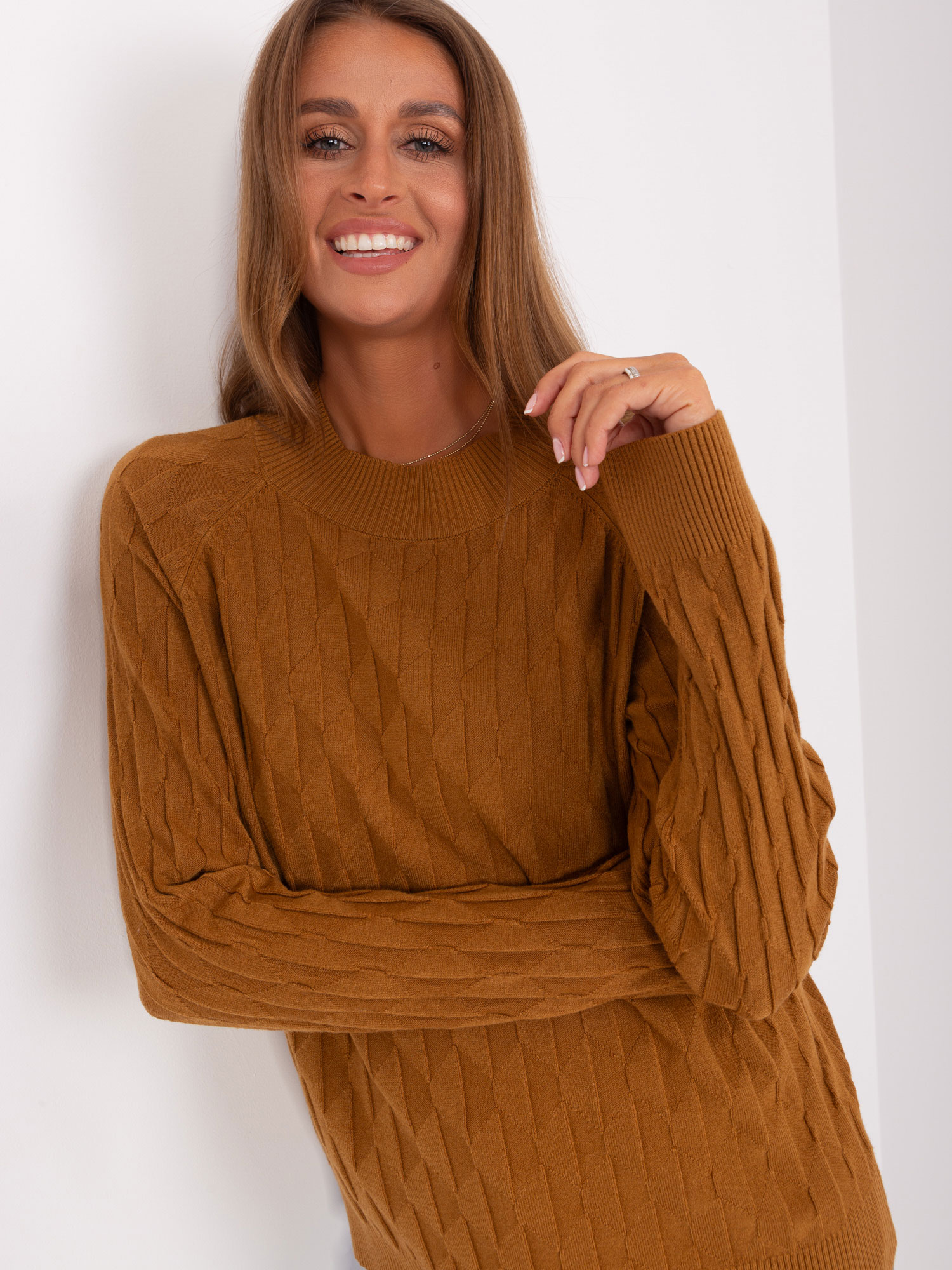 Light Brown Women's Classic Sweater With Patterns