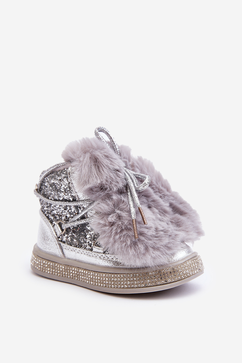 Children's Snow Boots With Fur And Sequins Silver Bryana