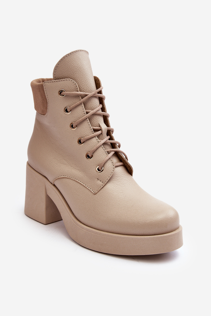 Women's High Heeled Leather Ankle Boots Beige Lemar Leocera